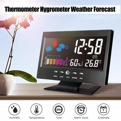 Alarma de estación meteorológica, reloj Digital con pantalla LCD a Color, USB, temperatura, humedad, indicador de Fecha ► Foto 1/6