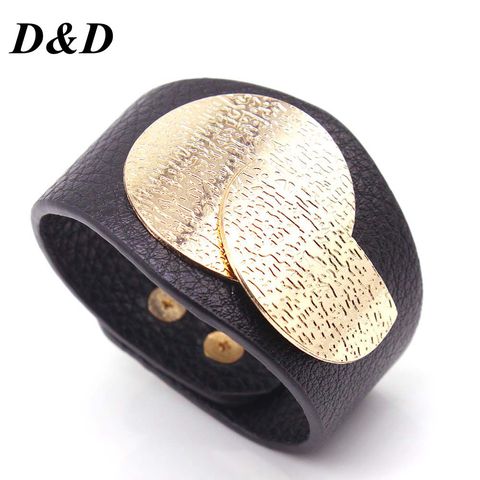 D & D europeo de moda Punk ancho encanto de cuero pulseras para Mujeres Hombres pulsera de brazalete de joyería de la Declaración ► Foto 1/6