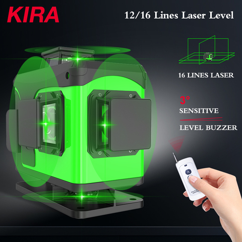 KIRA-Nivel láser 4D de 16 líneas, Línea Verde, autonivelante, 360, superpotente, Horizontal y Vertical, Rayo verde ► Foto 1/6