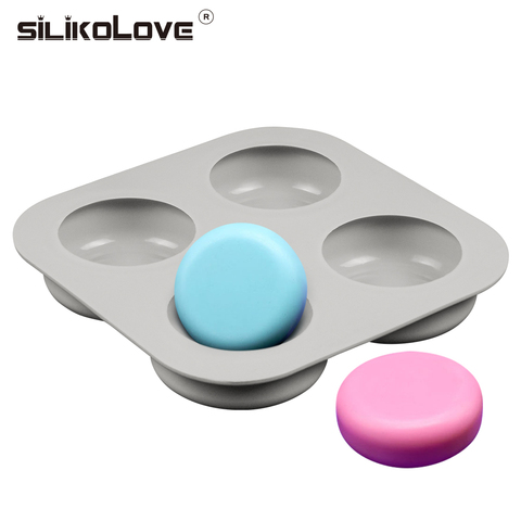 SILIKELOVE 4 molde de cavidades redondas moldes de silicona para hacer jabón 3D molde de bandeja de formas de jabón hecho a mano ► Foto 1/6