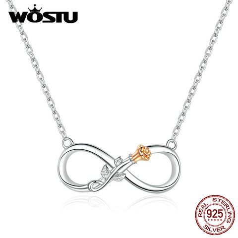 Wostuu Plata de Ley 925 auténtica infinito amor flor collar cadena de enlace para mujeres boda largo collar joyería fina CQN371 ► Foto 1/6