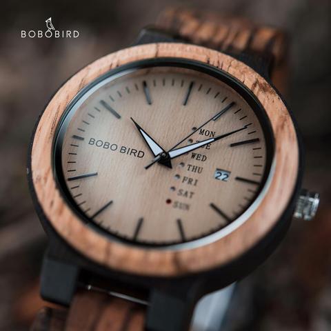 BOBO BIRD Nuevo Reloj de Madera para Hombres con Visualización de la Fecha y Semana Relojes de Cuarzo de Dos Tonos de Madera Envío Directo ► Foto 1/6