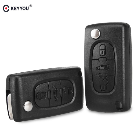 KEYYOU 3 botones de carcasa de llave a distancia de coche caso Fob para Peugeot 207, 208, 307, 308, 408 socio HU83 hoja CE0536 ► Foto 1/6