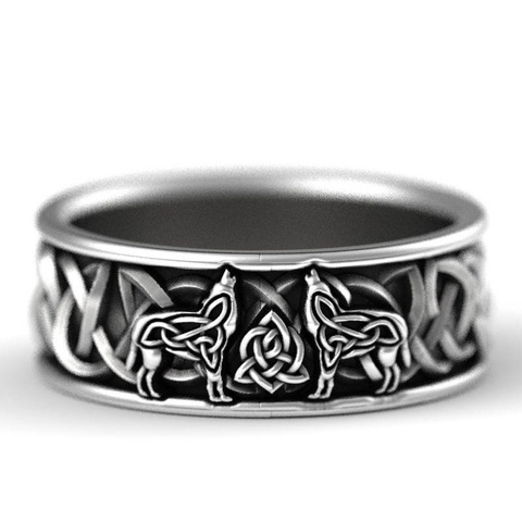 Huitan-Anillo de Mitología nórdica vikingo con lobo gigante, anillo Unisex de defensa, tótem de Lobo, Hip Hop, Rock, regalo Punk ► Foto 1/6