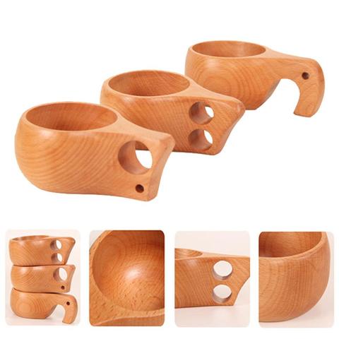 Taza de madera portátil para exteriores, vaso antiguo Kuksa para beber café, té, leche, aislamiento para taza, jarras de madera ► Foto 1/6