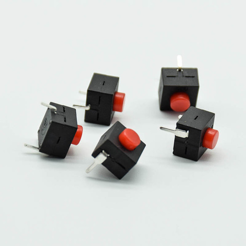 5 uds/rojo/Negro micro interruptor de bloqueo automático 8*8*8,4 con 2 pies con cerradura Interruptor táctil para luz interruptor de botón de L068-A DC30V1A ► Foto 1/6