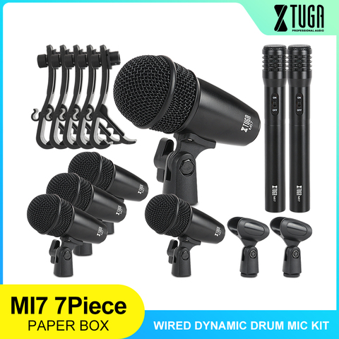 XTUGA MI7CH-Kit de micrófono de batería dinámico con cable, 7 piezas (completamente de Metal), Kick Bass, Tom/Cymbals y Snare, conjunto de micrófono para batería ► Foto 1/6