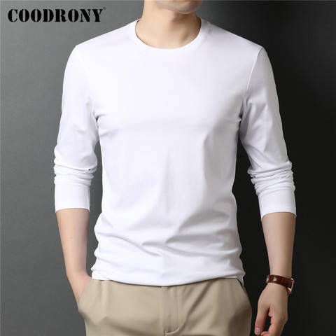 COODRONY-100% de algodón mercerizado para hombre, ropa clásica informal de alta calidad, cuello redondo, camisetas de manga larga, C5066 ► Foto 1/1