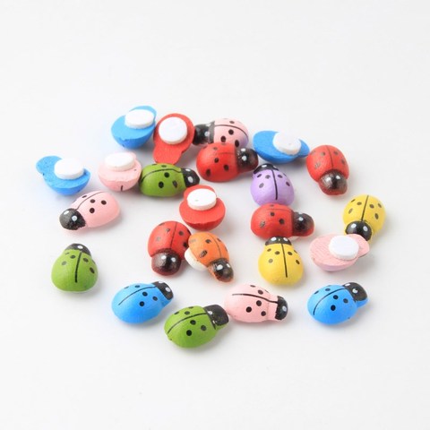 Ladybug-cabujones de madera con respaldo plano para decoración del hogar, cuentas de madera para álbum de recortes, pegatinas de pared para manualidades DIY, accesorios, 100 Uds. ► Foto 1/3