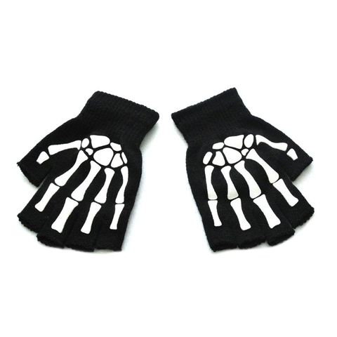 Guantes Unisex de medio dedo con calavera y esqueleto de Halloween, guantes que brillan en la oscuridad, sin dedos, elástico de punto, Invierno ► Foto 1/6