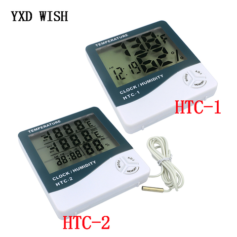 Termómetro Digital LCD higrómetro estación meteorológica HTC-1 HTC-2 humedad temperatura reloj de alarma, probador de pared sonda del Sensor LCD ► Foto 1/5