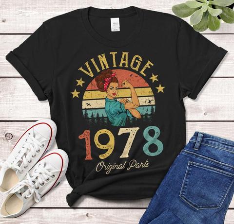 Camiseta Vintage 1978 de manga corta para mujer, camiseta informal con letras a la moda para cumpleaños de 43 años, Camiseta de algodón con cuello redondo, camiseta de dama harajuku ► Foto 1/6