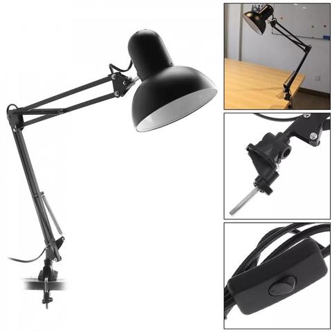 Lámpara para escritorio de hogar, brazo oscilante Flexible E27, soporte de luz de escritorio con cabezal de lámpara de mesa giratorio y soporte de montaje de abrazadera para oficina y estudio ► Foto 1/6