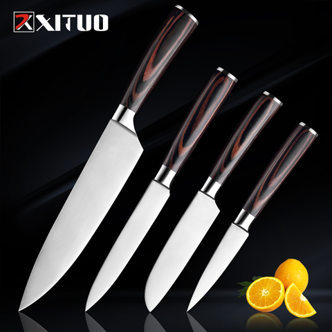 Xituo 4 unids alta calidad muy Sharp cuchillo 7CR17Mov cuchillos de cocina de acero inoxidable hoja espejo santoku cuchillo de cocina herramienta ► Foto 1/6