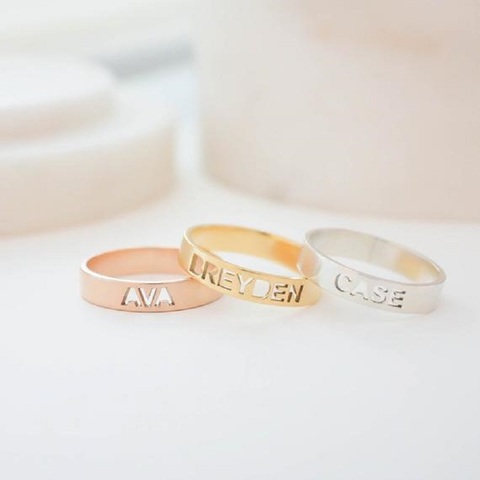 Anillo de Nombre de estilo recortado personalizado para mujer, joyería personalizada para niños y familia, sortijas de acero inoxidable, bisutería de boda ► Foto 1/6