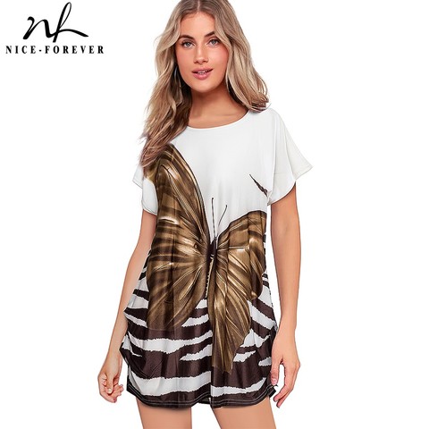 Nice-forever verano mariposa rayas vestido Casual estampado Shift suelto mujer vestido 182 ► Foto 1/5