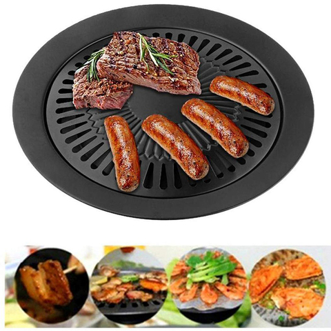 1 Uds barbacoa coreana placa redonda parrilla de hierro BBQ placa sin humo no-Stick estufa de Gas placa asado en barbacoa herramienta de cocina conjuntos ► Foto 1/6