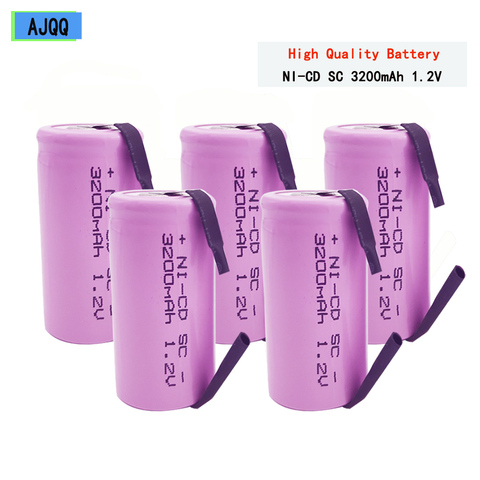 AJQQ-batería recargable Sc 1,2 V 3200mAh, celda 4/5 SC Sub C ni-cd con lengüetas de soldadura para destornillador de taladro eléctrico, barato ► Foto 1/6