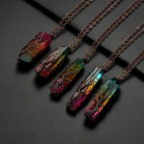 7 Chakra cristal Natural piedra del arco iris de cuarzo colgante de árbol de la vida Collar para los hombres y las mujeres péndulo Chakra de Sanación Reiki joyas ► Foto 1/6