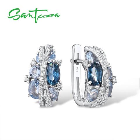 SANTUZZA-Pendientes de plata de ley 925 con zirconia azul, joyería fina con zirconia cúbica azul, para mujeres ► Foto 1/6