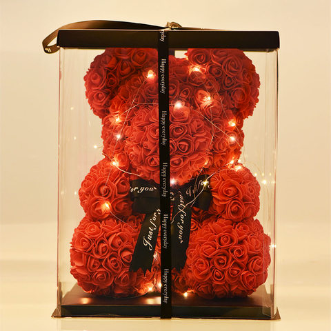 Oso de rosas en caja LED, oso de peluche, rosa de espuma, flor Artificial, regalos de boda para San Valentín y Navidad ► Foto 1/6