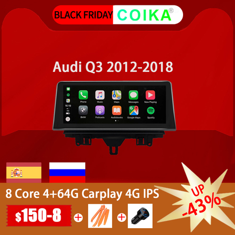 8 Core Android 10 del coche del sistema Multimedia estéreo para Audi Q3 Google WIFI SIM 4G 4 + 64GB de RAM BT Pantalla táctil IPS GPS Navi Carplay ► Foto 1/6