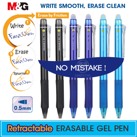 M & G-Lote de 12 unidades de bolígrafo borrable retráctil, goma de borrar de tinta azul y cristal negro de 0,5mm, recarga de plumas de Gel para la escuela y la Oficina ► Foto 1/6