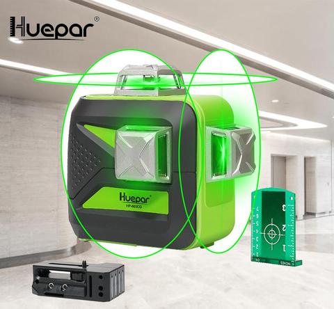 Huepar, 12 líneas, nivel láser 3D, autonivelante, 360 grados, Cruz Horizontal y Vertical, potente, para exteriores, puede utilizar Rayo verde Detector ► Foto 1/6