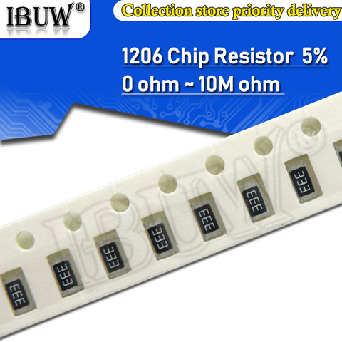 100 Uds 1206 SMD 5% resistencia 0R ~ 10M 1/4W 0 1 10 100, 150, 220, 330 ohm 1K 2,2 K 10K 100K 0R 1R 10R 100R 150R 220R 330R 1M 10M ► Foto 1/2