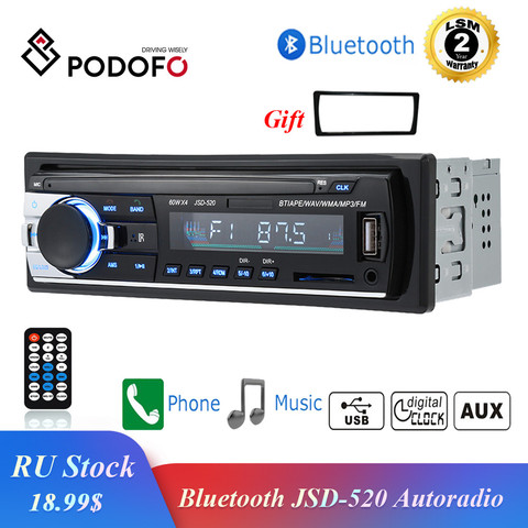 Podofo Radio de coche Mini-JSD-520 estéreo 12V del coche de Bluetooth en el tablero 1Din receptor FM entrada Aux apoyo Mp3/MP4 USB WMA en AUX TF tarjeta ► Foto 1/6