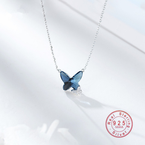 Collar OBEAR de Plata de Ley 925 con mariposa de cristal azul, joyería para mujer, recuerdo de amor, boda, regalo de San Valentín para mujer ► Foto 1/6