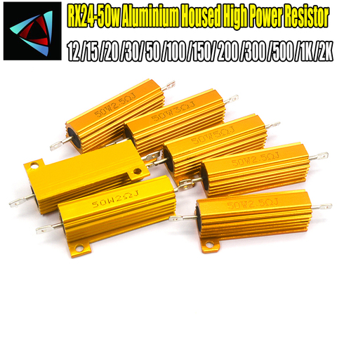 RX24 50W de potencia de vatios carcasa de Metal de aluminio de oro resistencia 12 15 20 30 50 100, 150, 200, 300, 500 1K 2K resistencia ► Foto 1/1