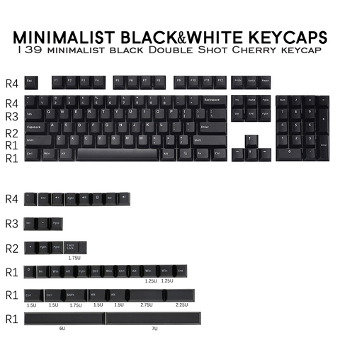 Tecla PBT de 139 teclas, perfil de cereza, doble disparo, minimalista, blanco y negro, Teclado mecánico para jugar, para Cherry Ducky iKBC ► Foto 1/6