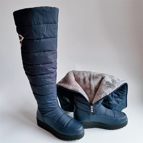 Botas altas de nieve cálidas para mujer, zapatos con plataforma por encima de la rodilla, a la moda, de piel, resistentes al agua, para invierno, 2022 ► Foto 1/6