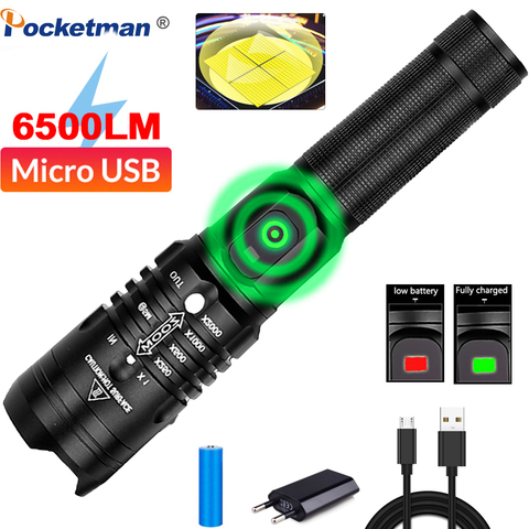 Linterna led de 6500 lúmenes, Ultra brillante, xhp50.2, la más potente linterna usb con zoom, la mejor lámpara de Camping, pesca y caza, 18650 ► Foto 1/6