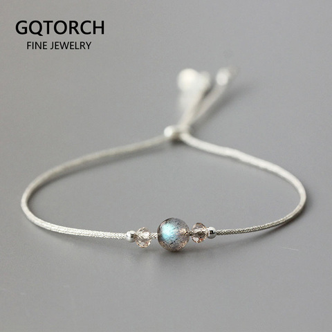 Pulsera de piedra lunar hecha a mano para mujer, cuerda fina con cristal Natural, cuentas de plata de ley 925, pulseras personalizadas ► Foto 1/6