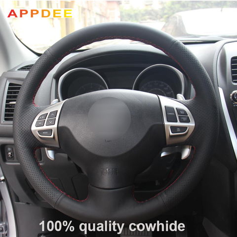 APPDEE genuino de cuero negro protector para volante de coche para Mitsubishi Lancer EX10 Lancer X Outlander ASX Colt Pajero Sport ► Foto 1/6