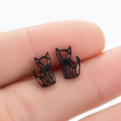 SMJEL-pendientes de gato hecho en Origami para mujer, joyería con forma de gato, zorro, gato, Luna, ratón, Animal, para niñas y niños ► Foto 1/6