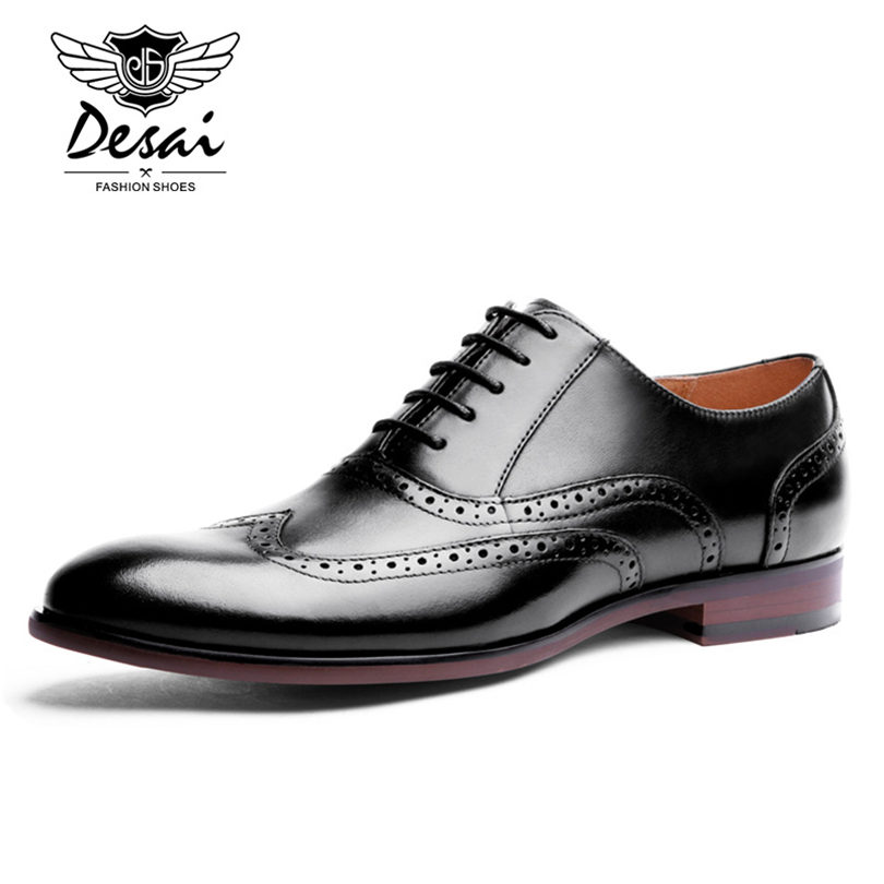 DESAI marca de grano completo de cuero de los hombres zapatos Oxford Retro tallados Bullock zapatos de hombres de negocios Formal vestido zapatos de gran tamaño 44-47 - Historial de