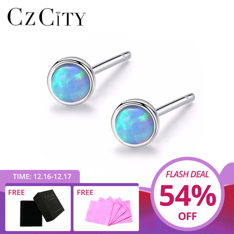 CZCITY pendientes de ópalo de fuego de plata 925 pequeña y elegante de plata esterlina Opal Hamsa aretes para las mujeres Orecchini SE0234 ► Foto 1/6