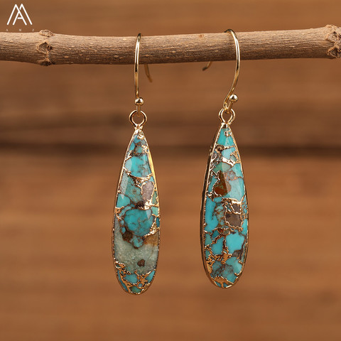 Pendientes de gota de agua de piedra Natural para mujer, aretes colgantes de turquesas de línea dorada, aretes de caída elegante, regalos de joyería ► Foto 1/4