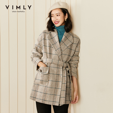 Vimly-abrigos a cuadros de Invierno para mujer, chaqueta femenina elegante con solapa nueva, bolsillos y cinturón, F2998, 2022 ► Foto 1/5