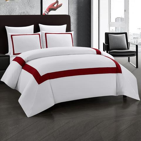 Juego de cama doble de 45 piezas, edredón con pespunte de lujo, juego de ropa de cama geométrica, color rojo, BE47001 ► Foto 1/6