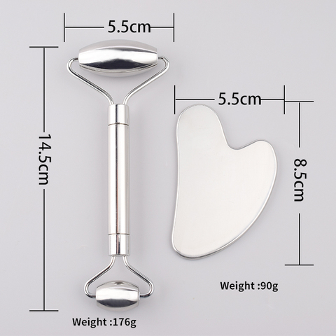 Gua Sha-Rodillo Facial de acero inoxidable, masaje para cuidado Facial, cuello, belleza, anticelulitis, masajeador de desintoxicación de la piel ► Foto 1/6