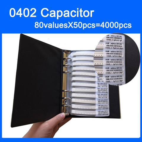 Libro de muestra de condensador SMD 0402, 80valuesX50 Uds = 4000 Uds. 0,5pf ~ 1UF, juego de selección de condensador, envío gratis ► Foto 1/6