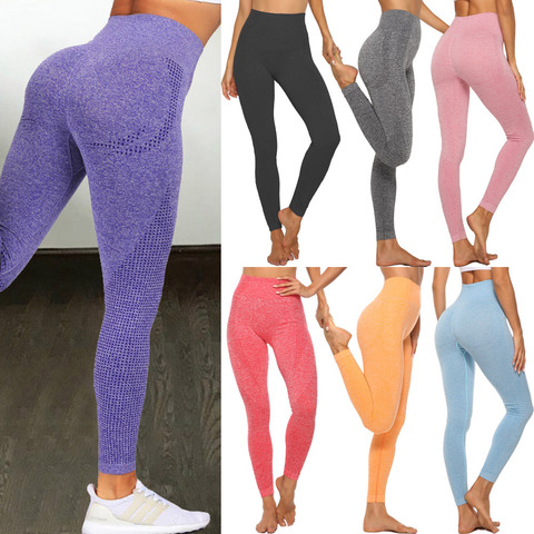 Mallas deportivas de cintura alta para mujer pantalones de Yoga elásticos 