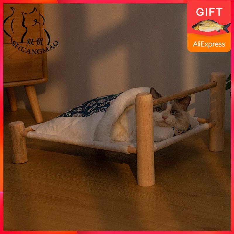 SHUANGMAO-cama de Gato extraíble para mascotas, hamaca para tumbona de madera, casa de gatos, cálido, para invierno, estera de sofá para perros pequeños ► Foto 1/6