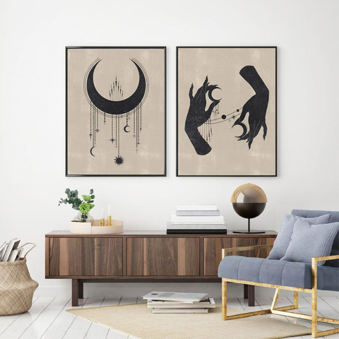 Pintura en lienzo Celestial para pared, imágenes de pared, minimalista abstracto, fases de la Luna, impresiones de arte Witchy para sala de estar, galería, decoración Bohemia ► Foto 1/6