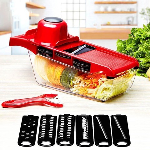 Cortador de verduras para cocina, pelador de zanahorias con hoja de acero, mandolina, queso, rallador, rebanador de vegetales, herramienta y accesorios ► Foto 1/6