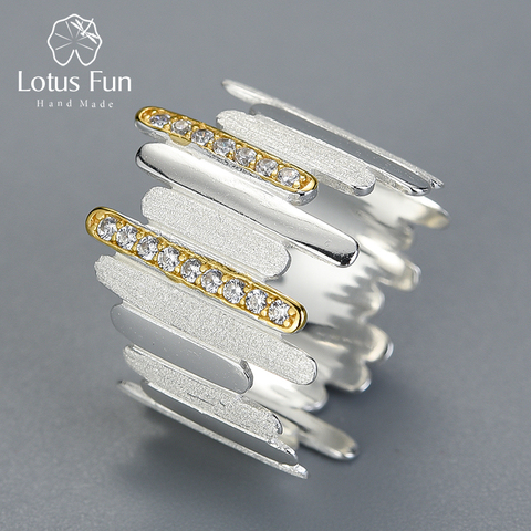 Lotus Fun-Anillo plata de primera ley con circón diseño barras para mujer, sortija, plata esterlina 925, circonia cúbica, zirconia, circonita, zirconita, estilo minimalista, creativo, líneas paralelas, hecho a mano ► Foto 1/6